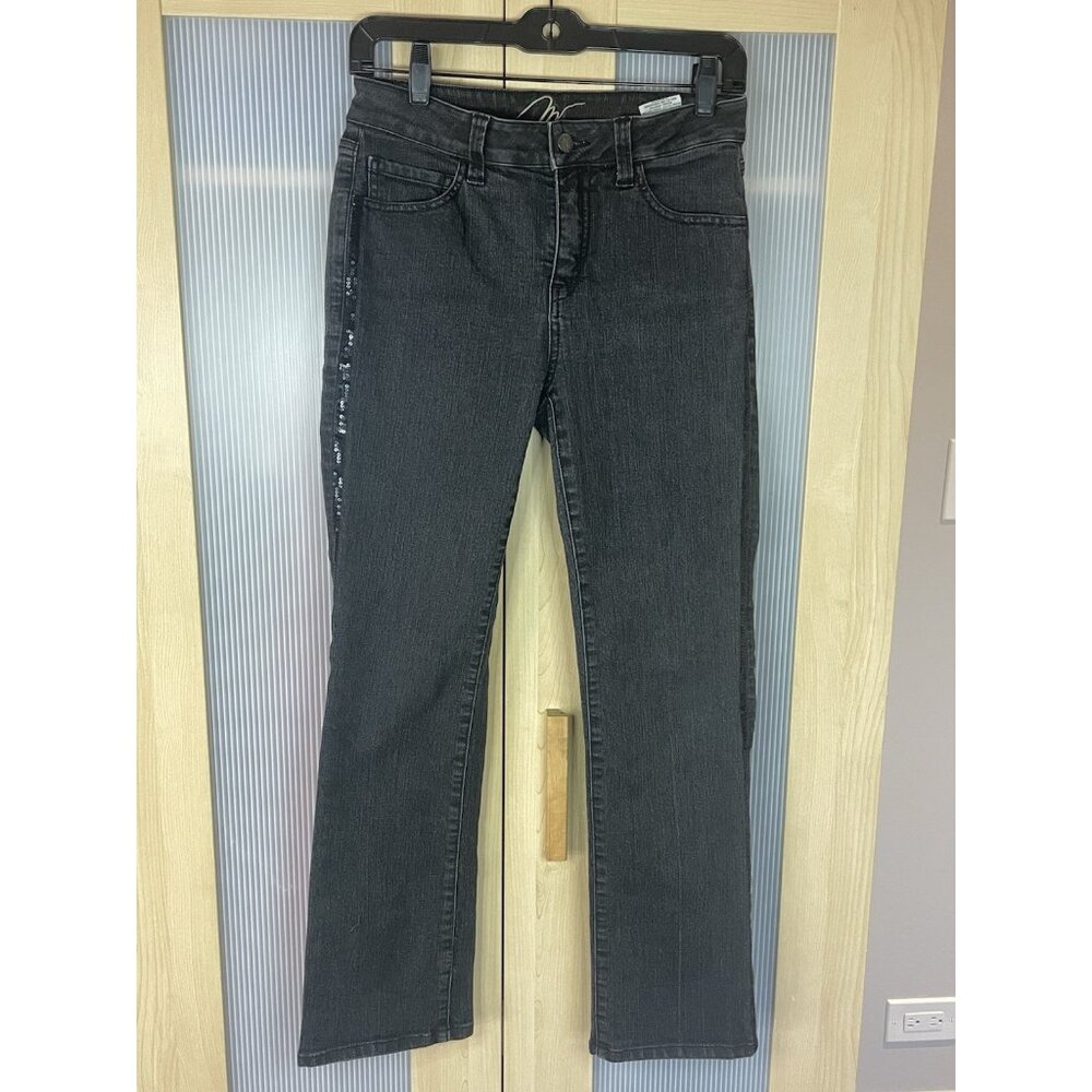 Miracle Body Jeans‎ Women’s 2 Gray Charcoal Denim Straight High Rise Embellished